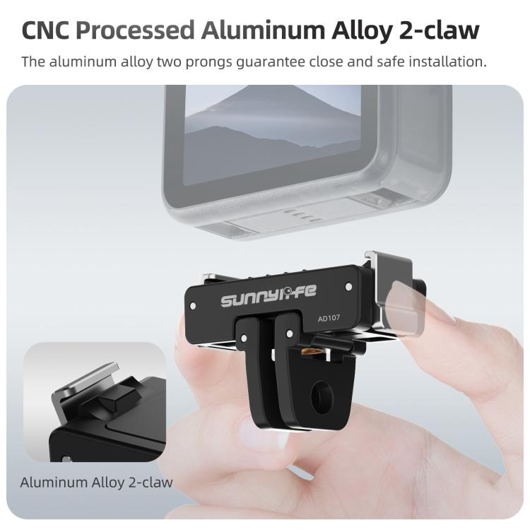 For DJI Osmo 360 Sunnylife Dual-Direction Magnetic Mount Quick-Release 1/4 Screw Foldable 2-prong Design Adapter Mount  - Black