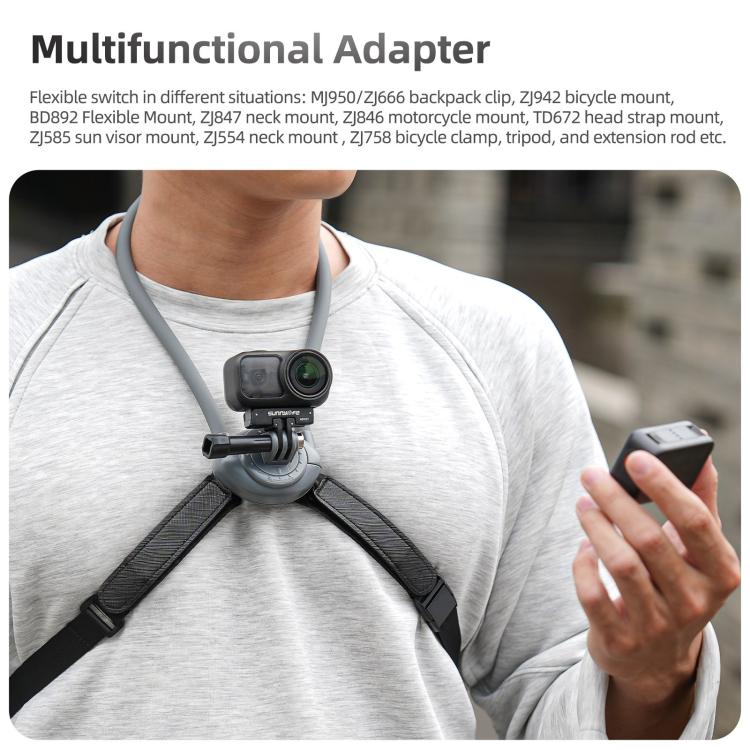 For DJI Osmo 360 Sunnylife Dual-Direction Magnetic Mount Quick-Release 1/4 Screw Foldable 2-prong Design Adapter Mount  - Black