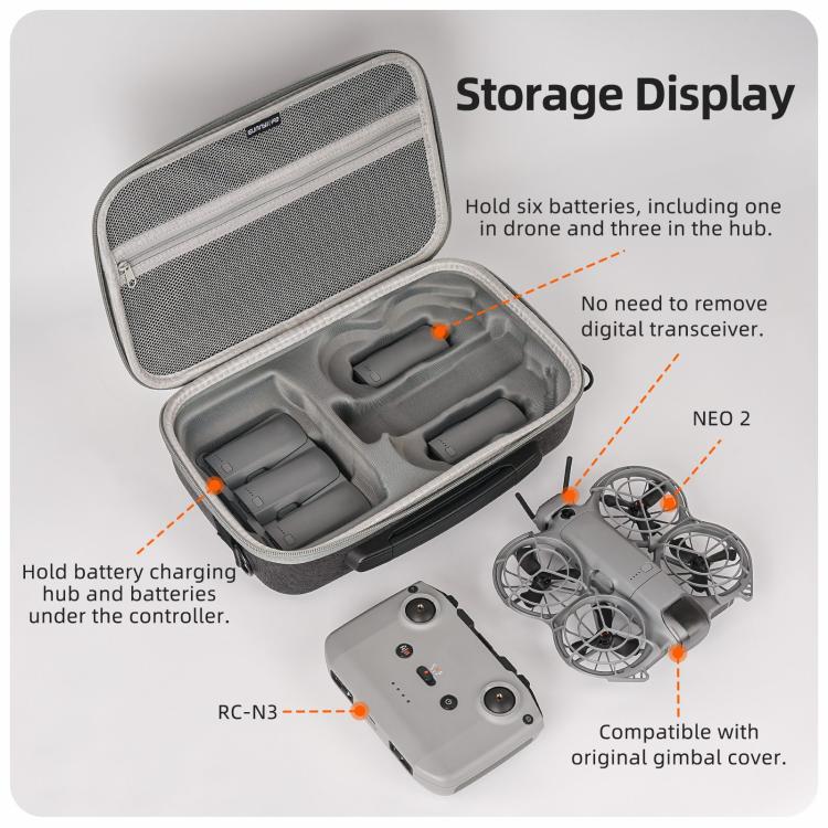 For DJI Neo 2 Sunnylife Portable Carrying Box Shoulder Bag Fly More Combo Bag  - Grey