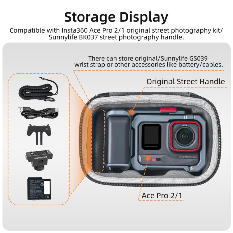 Sunnylife Portable Carrying Case Mini Handbag Storage Bag for Insta360 Ace Pro 2 / 1 Street Photography Kit