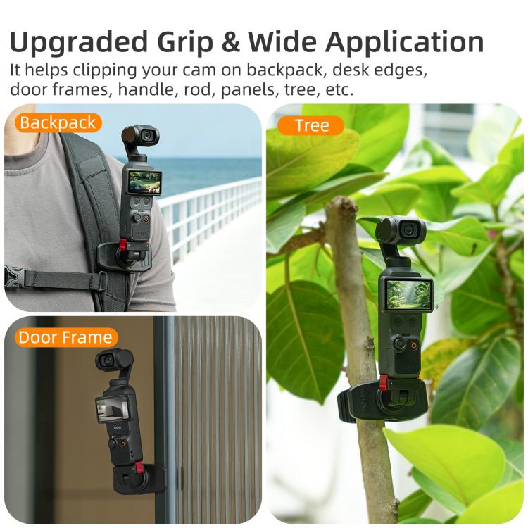 For DJI Osmo Pocket 4 / 3 Sunnylife Magnetic Quick-Release Adjustable Backpack Clip Action Camera Clamp Vertical-Horizontal Mount  - Black