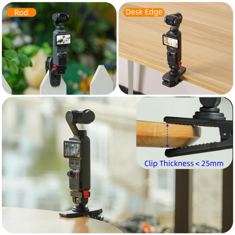 For DJI Osmo Pocket 4 / 3 Sunnylife Magnetic Quick-Release Adjustable Backpack Clip Action Camera Clamp Vertical-Horizontal Mount  - Black