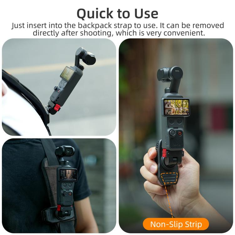 For DJI Osmo Pocket 4 / 3 Sunnylife Magnetic Quick-Release Adjustable Backpack Clip Action Camera Clamp Vertical-Horizontal Mount  - Black