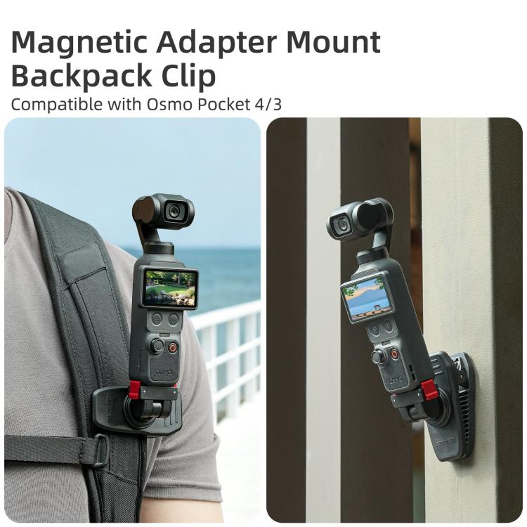 For DJI Osmo Pocket 4 / 3 Sunnylife Magnetic Quick-Release Adjustable Backpack Clip Action Camera Clamp Vertical-Horizontal Mount  - Black