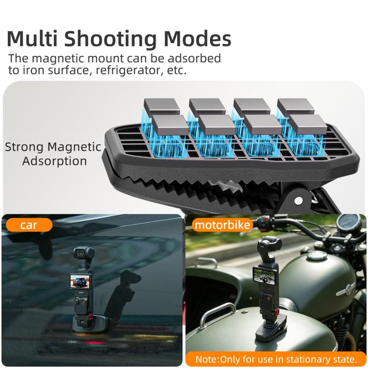 For DJI Osmo Pocket 4 / 3 Sunnylife Magnetic Quick-Release Adjustable Backpack Clip Action Camera Clamp Vertical-Horizontal Mount  - Black