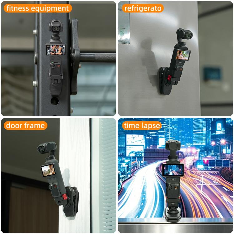 For DJI Osmo Pocket 4 / 3 Sunnylife Magnetic Quick-Release Adjustable Backpack Clip Action Camera Clamp Vertical-Horizontal Mount  - Black
