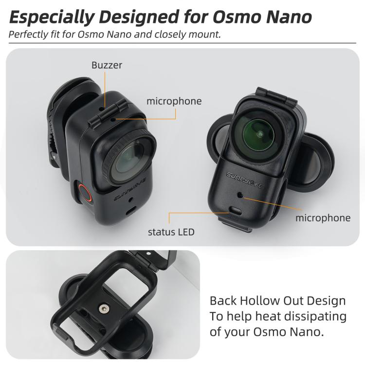 For DJI Osmo Nano Sunnylife Backpack Clip Action Camera Clamp 360 Rotation Vertical-Horizontal Mount 90 Tilt Upgraded Backpack Clip  - Black