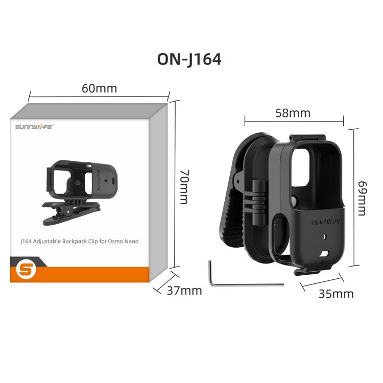 For DJI Osmo Nano Sunnylife Backpack Clip Action Camera Clamp 360 Rotation Vertical-Horizontal Mount 90 Tilt Upgraded Backpack Clip  - Black
