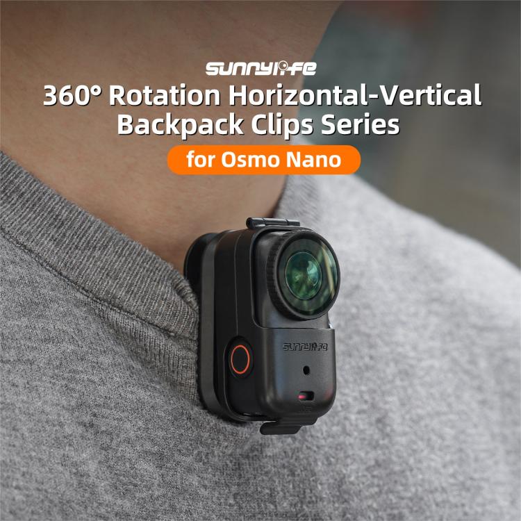 For DJI Osmo Nano Sunnylife Backpack Clip Action Camera Clamp 360 Rotation Vertical-Horizontal Mount 90 Tilt Upgraded Backpack Clip  - Black