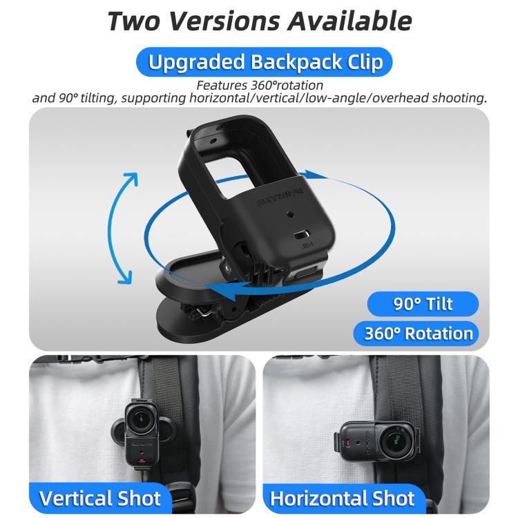 For DJI Osmo Nano Sunnylife Backpack Clip Action Camera Clamp 360 Rotation Vertical-Horizontal Mount 90 Tilt Upgraded Backpack Clip  - Black
