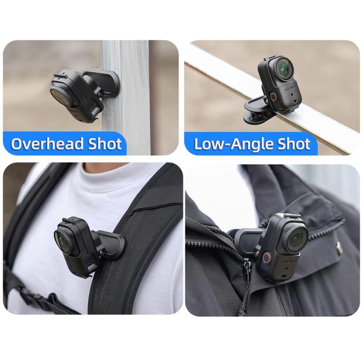 For DJI Osmo Nano Sunnylife Backpack Clip Action Camera Clamp 360 Rotation Vertical-Horizontal Mount 90 Tilt Upgraded Backpack Clip  - Black