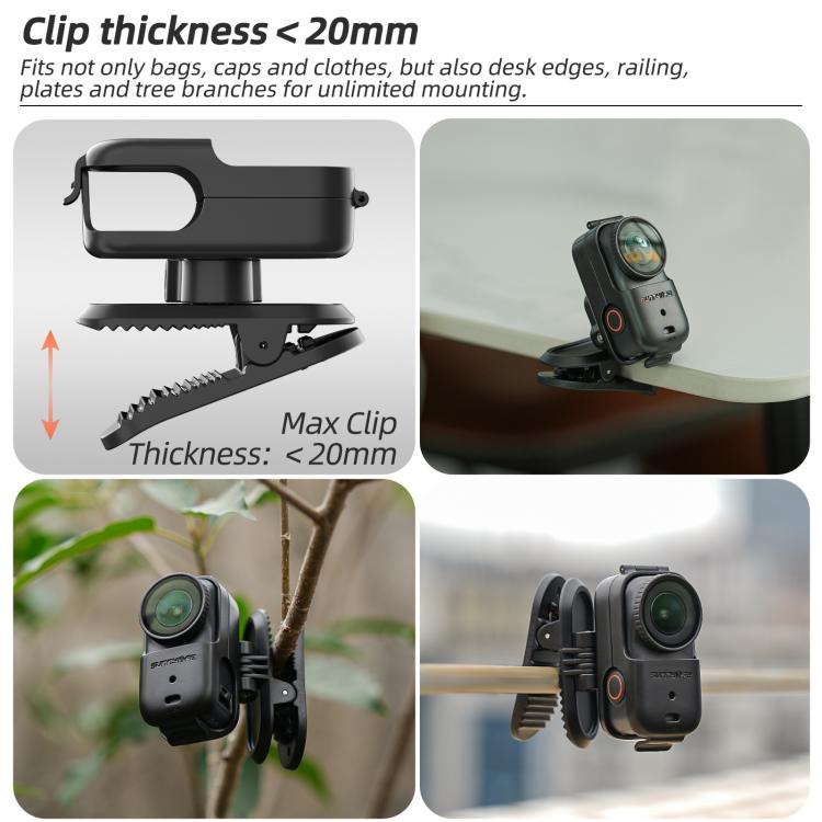 For DJI Osmo Nano Sunnylife Backpack Clip Action Camera Clamp 360 Rotation Vertical-Horizontal Mount 90 Tilt Upgraded Backpack Clip  - Black