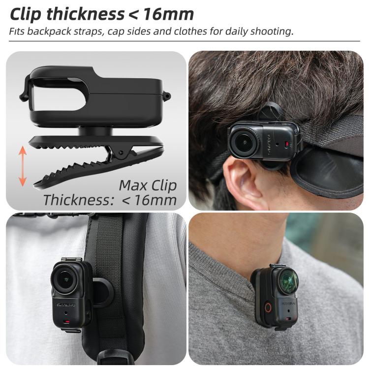 For DJI Osmo Nano Sunnylife Backpack Clip Action Camera Clamp 360 Rotation Vertical-Horizontal Mount 90 Tilt Upgraded Backpack Clip  - Black