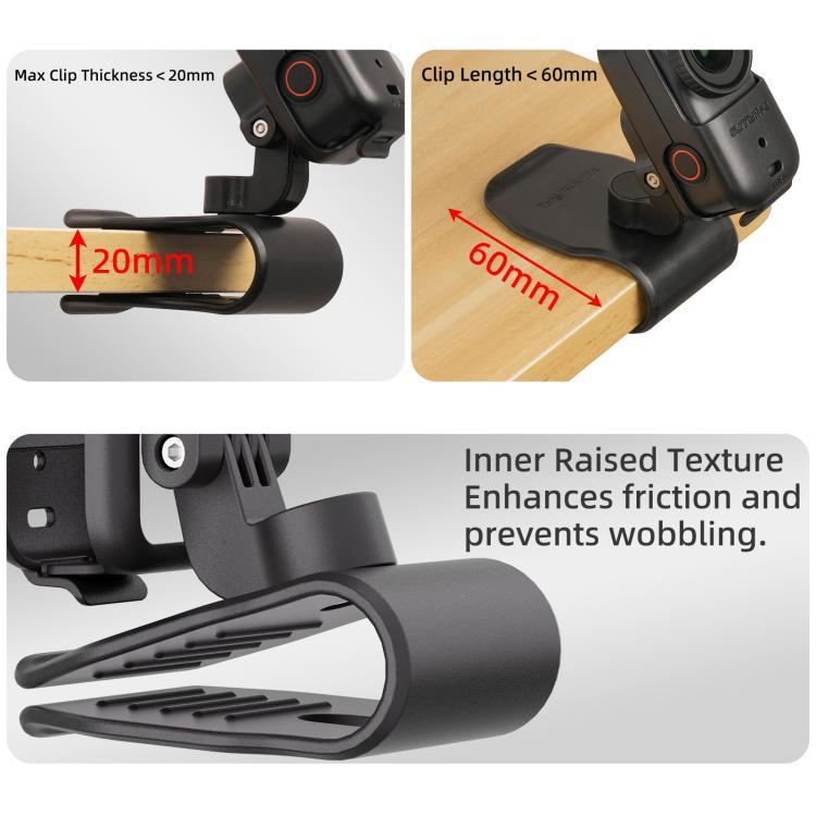 For DJI Osmo Nano Sunnylife Car Sun Visor Mount Action Camera Holder 360 Rotating 90 Tilt Sun Visor Holder  - Black