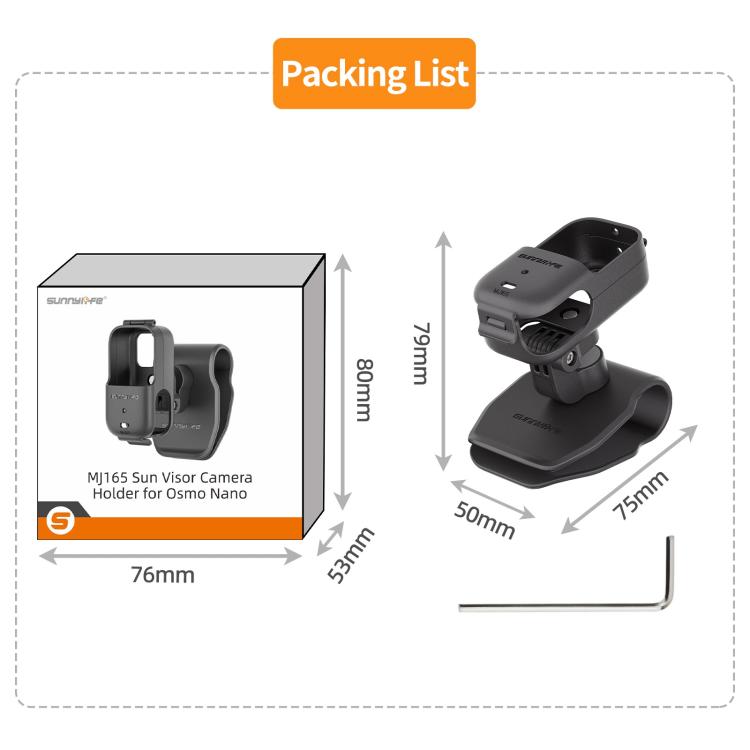 For DJI Osmo Nano Sunnylife Car Sun Visor Mount Action Camera Holder 360 Rotating 90 Tilt Sun Visor Holder  - Black