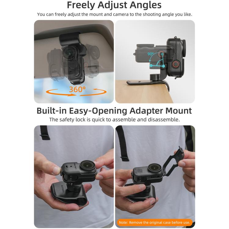 For DJI Osmo Nano Sunnylife Car Sun Visor Mount Action Camera Holder 360 Rotating 90 Tilt Sun Visor Holder  - Black