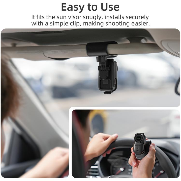For DJI Osmo Nano Sunnylife Car Sun Visor Mount Action Camera Holder 360 Rotating 90 Tilt Sun Visor Holder  - Black