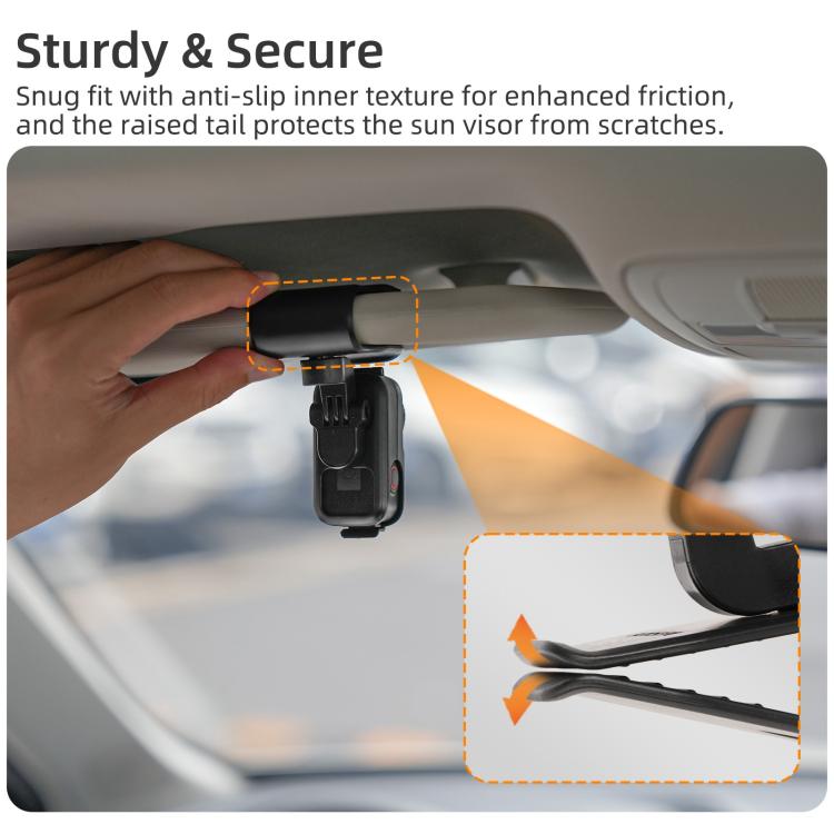 For DJI Osmo Nano Sunnylife Car Sun Visor Mount Action Camera Holder 360 Rotating 90 Tilt Sun Visor Holder  - Black