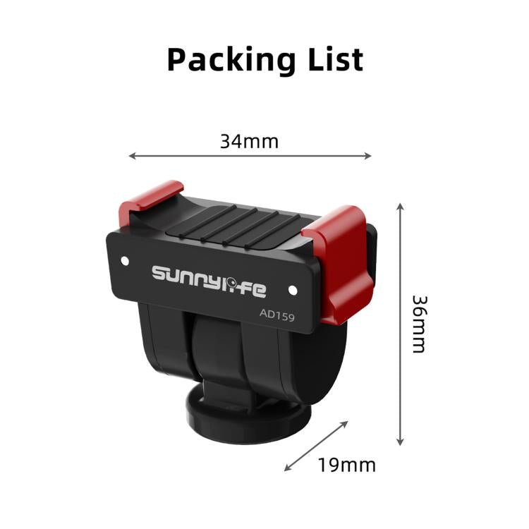 For DJI Osmo Pocket 4 / 3 Sunnylife Quick Release Adapter Mount 1/4 inch Interface 180 Degree Tilt Selfie Stick Adapter Stand  - Black