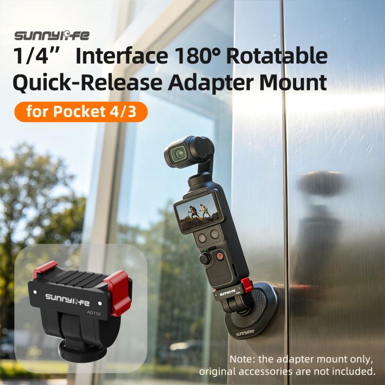 For DJI Osmo Pocket 4 / 3 Sunnylife Quick Release Adapter Mount 1/4 inch Interface 180 Degree Tilt Selfie Stick Adapter Stand  - Black