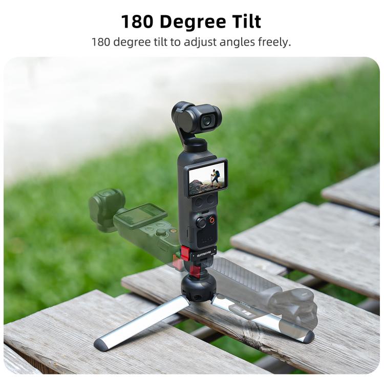 For DJI Osmo Pocket 4 / 3 Sunnylife Quick Release Adapter Mount 1/4 inch Interface 180 Degree Tilt Selfie Stick Adapter Stand  - Black
