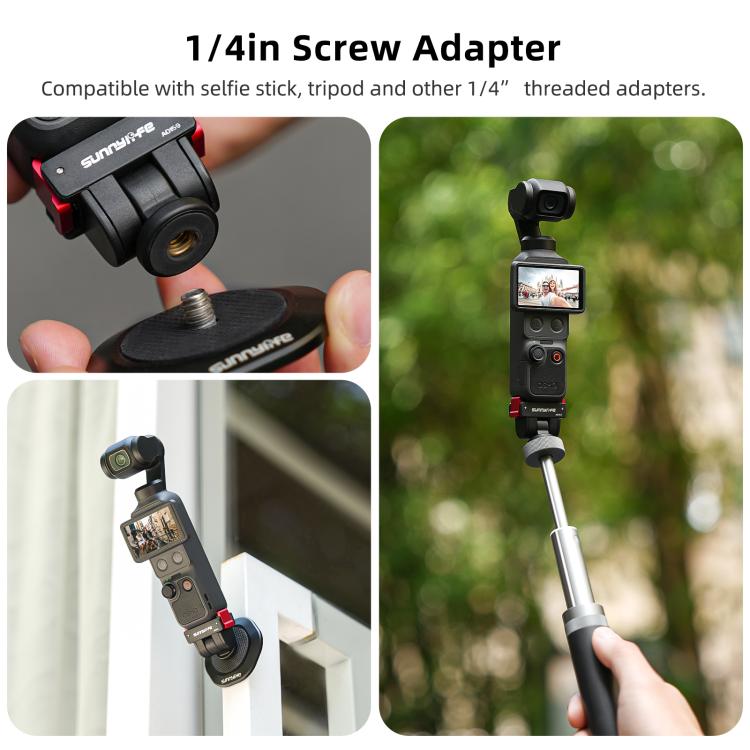 For DJI Osmo Pocket 4 / 3 Sunnylife Quick Release Adapter Mount 1/4 inch Interface 180 Degree Tilt Selfie Stick Adapter Stand  - Black