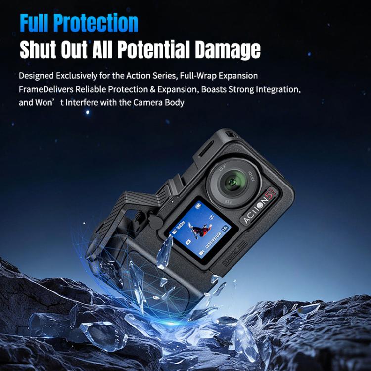For DJI Osmo Action 5 Pro / 4 / 3 STARTRC 3 in 1 Expansion Power-Grip Street Shooting Handle Cage Kit  - Black