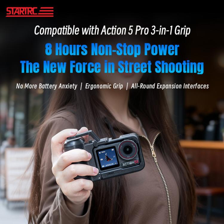 For DJI Osmo Action 5 Pro / 4 / 3 STARTRC 3 in 1 Expansion Power-Grip Street Shooting Handle Cage Kit  - Black