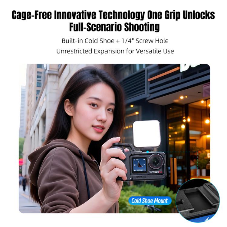 For DJI Osmo Action 5 Pro / 4 / 3 STARTRC 3 in 1 Expansion Power-Grip Street Shooting Handle Cage Kit  - Black