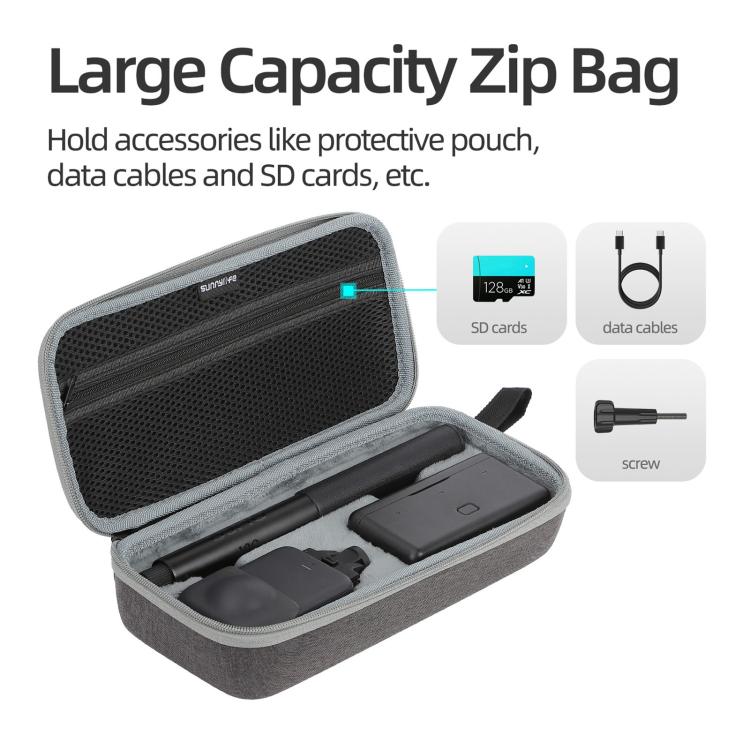 For DJI Osmo 360 Sunnylife Standard Travel Hard Storage Box Expansion Handbag  - Grey