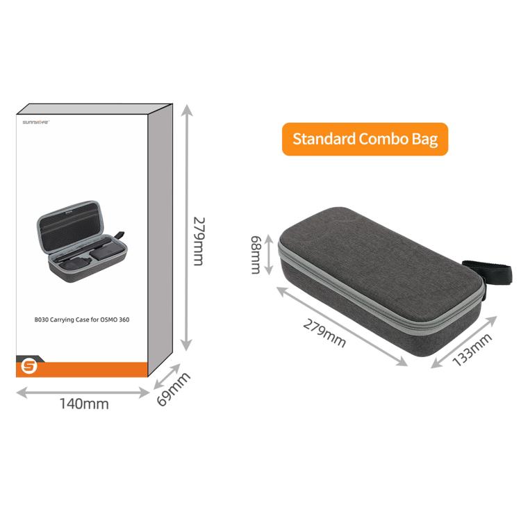 For DJI Osmo 360 Sunnylife Standard Travel Hard Storage Box Expansion Handbag  - Grey