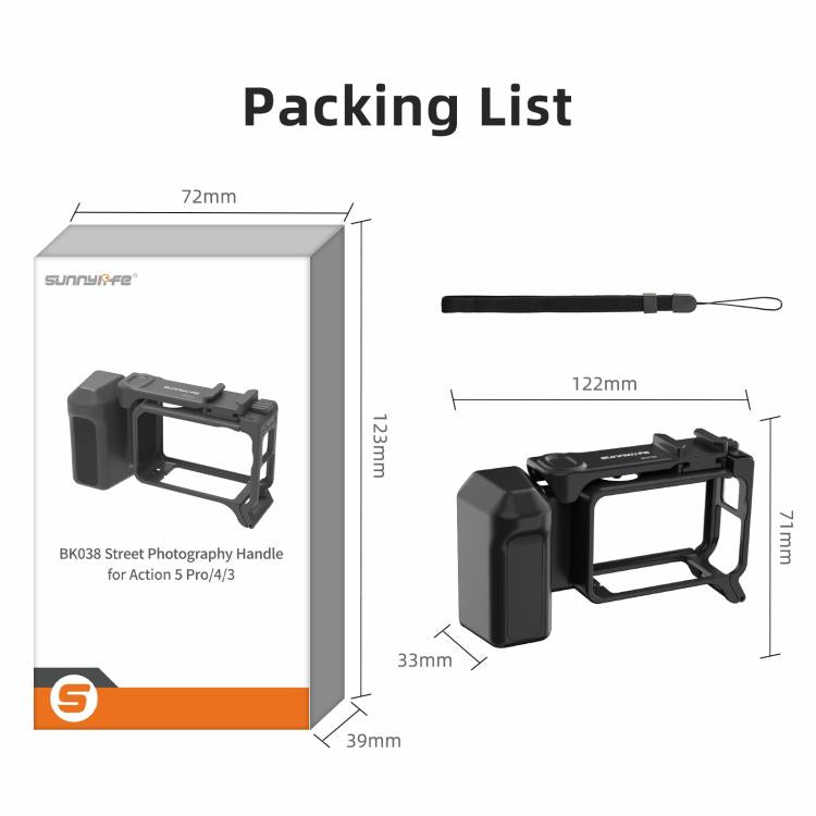 Sunnylife Street Photography Handle Ergonomic Hand Grip Quick Release Shutter Handle For DJI Action 5 Pro / 4 / 3  - Black