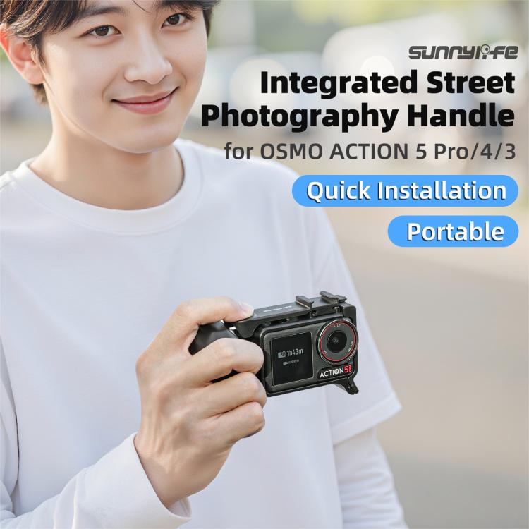Sunnylife Street Photography Handle Ergonomic Hand Grip Quick Release Shutter Handle For DJI Action 5 Pro / 4 / 3  - Black