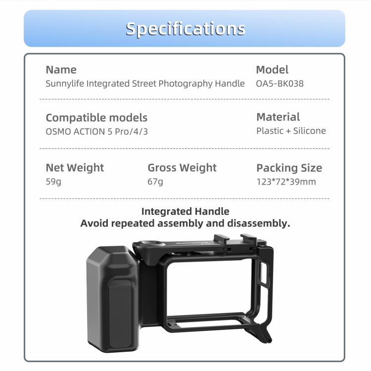 Sunnylife Street Photography Handle Ergonomic Hand Grip Quick Release Shutter Handle For DJI Action 5 Pro / 4 / 3  - Black