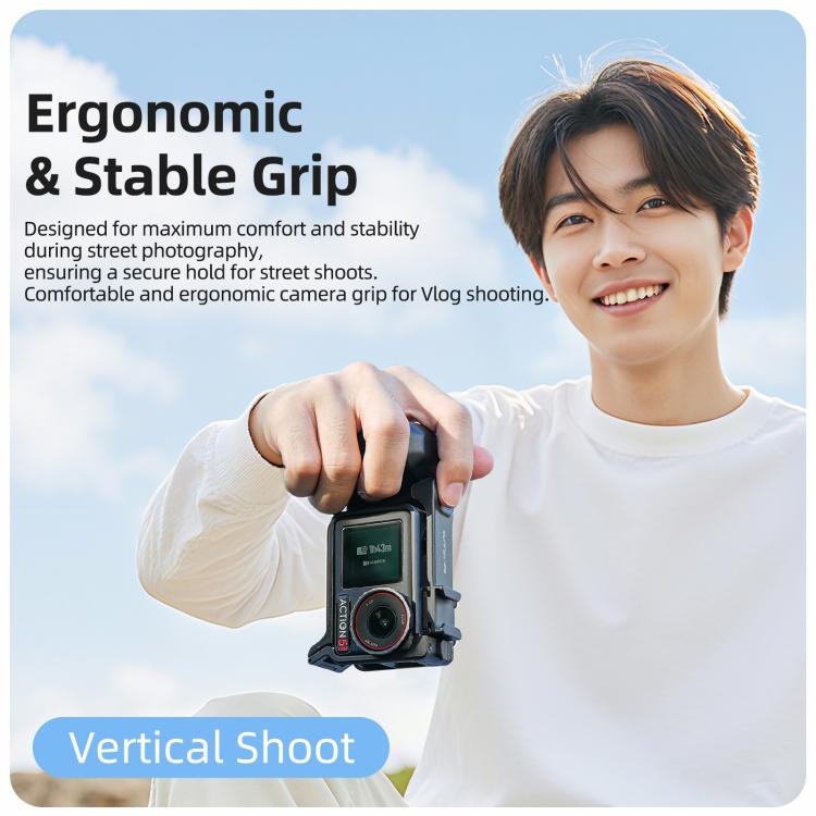 Sunnylife Street Photography Handle Ergonomic Hand Grip Quick Release Shutter Handle For DJI Action 5 Pro / 4 / 3  - Black
