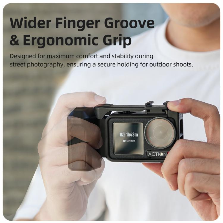 Sunnylife Street Photography Handle Ergonomic Hand Grip Quick Release Shutter Handle For DJI Action 5 Pro / 4 / 3  - Black