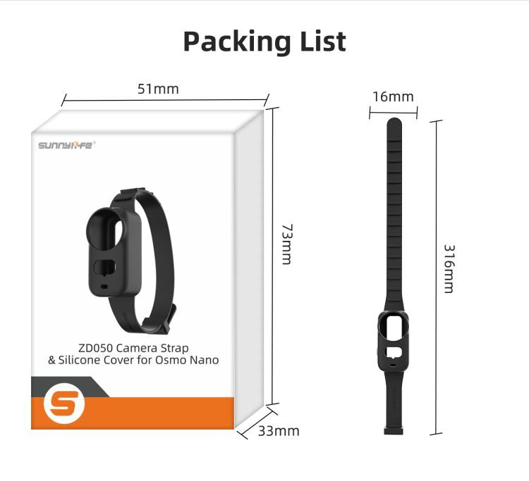 For DJI Osmo Nano Sunnylife Wristband Expansion Band Silicone Protective Cover Backpack Bicycle Strap Cat Collar  - Black