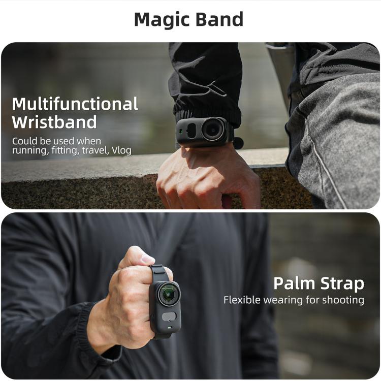 For DJI Osmo Nano Sunnylife Wristband Expansion Band Silicone Protective Cover Backpack Bicycle Strap Cat Collar  - Black