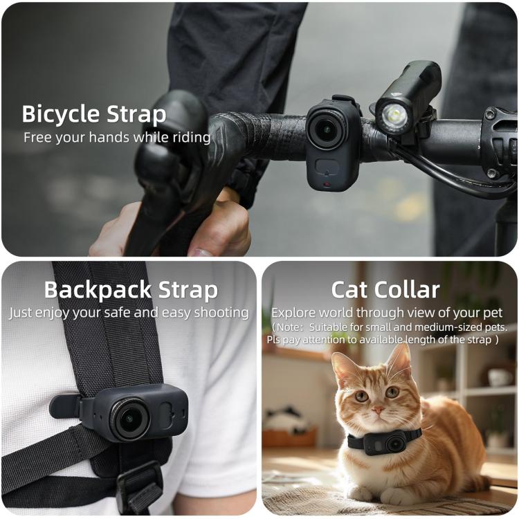 For DJI Osmo Nano Sunnylife Wristband Expansion Band Silicone Protective Cover Backpack Bicycle Strap Cat Collar  - Black