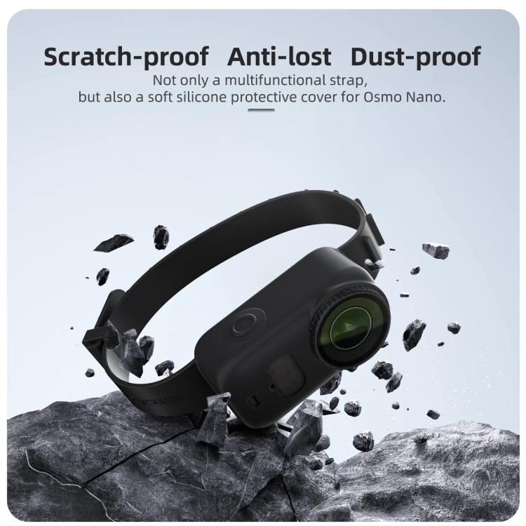 For DJI Osmo Nano Sunnylife Wristband Expansion Band Silicone Protective Cover Backpack Bicycle Strap Cat Collar  - Black