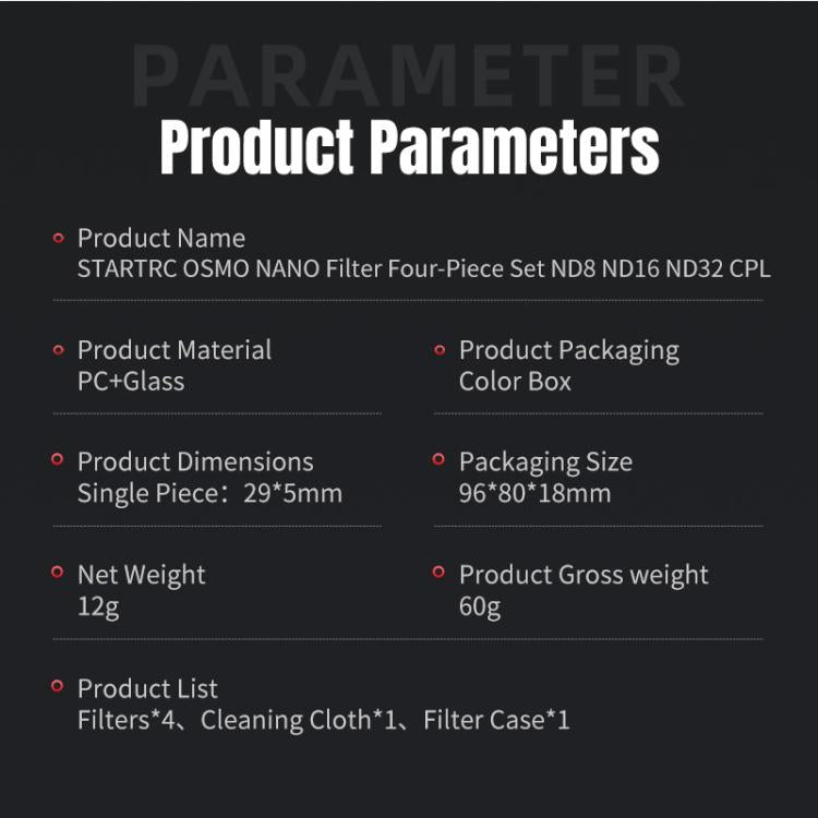 For DJI Osmo Nano STARTRC 4 in 1 ND8 ND16 ND32 CPL Camera Lens Filter