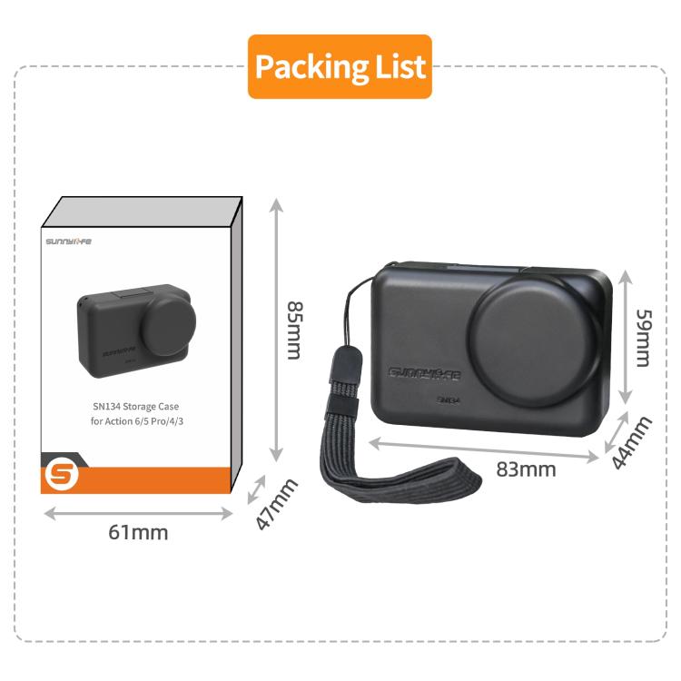 Sunnylife Portable Protective Cover Shock-proof Dust-proof Storage Box with Lanyard for DJI Osmo Action 6 / 5 Pro / 4 / 3  - Black