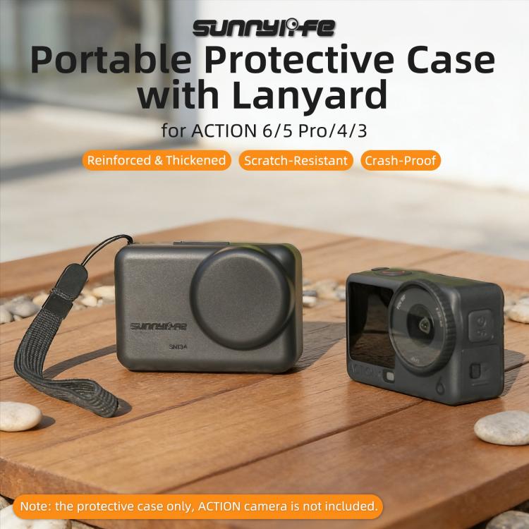 Sunnylife Portable Protective Cover Shock-proof Dust-proof Storage Box with Lanyard for DJI Osmo Action 6 / 5 Pro / 4 / 3  - Black