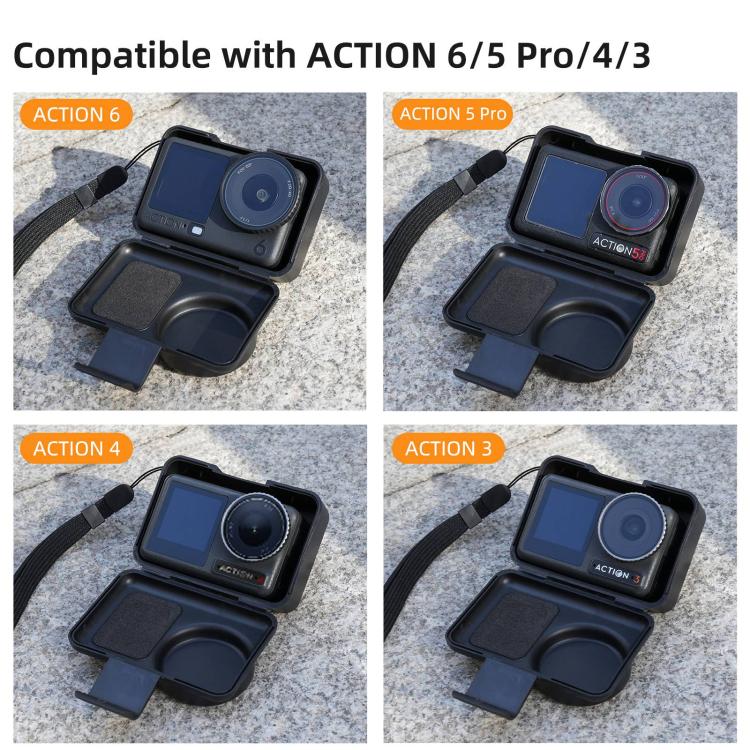 Sunnylife Portable Protective Cover Shock-proof Dust-proof Storage Box with Lanyard for DJI Osmo Action 6 / 5 Pro / 4 / 3  - Black