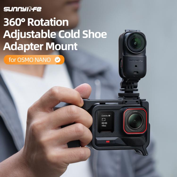 For DJI Osmo Nano Sunnylife 360 Rotation Adjustable Cold Shoe Vertical-Horizontal Adapter Mount Protective Frame Mounting Brackets Housing Cover  - Black