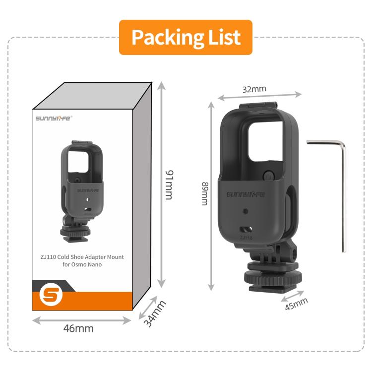 For DJI Osmo Nano Sunnylife 360 Rotation Adjustable Cold Shoe Vertical-Horizontal Adapter Mount Protective Frame Mounting Brackets Housing Cover  - Black
