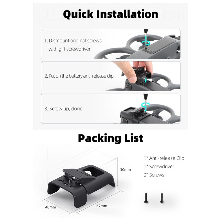 For DJI Avata 2 Sunnylife Battery Anti-release Buckle Clip Lock-up Anti-falling Battery Safety Lock Buckle Guard  - Black