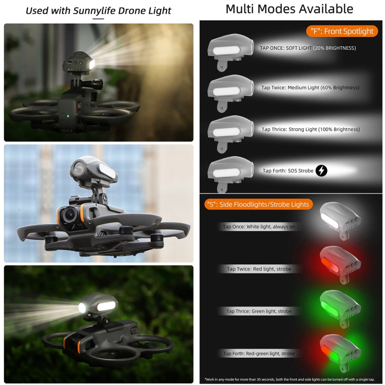For DJI Avata 2 Sunnylife Action Camera Holder Mount Drone Light Bracket Lamp  - Black