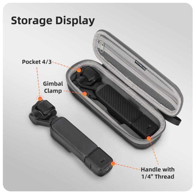For DJI Osmo Pocket 4 / 3 Sunnylife Mini Carrying Case Handbag Portable Travel Case Protective Organizer Standard Combo Bags  - Grey