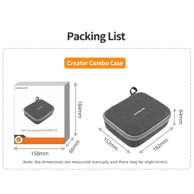 For DJI Osmo Pocket 4 / 3 Sunnylife Mini Carrying Case Handbag Creator Combo Bags  - Grey